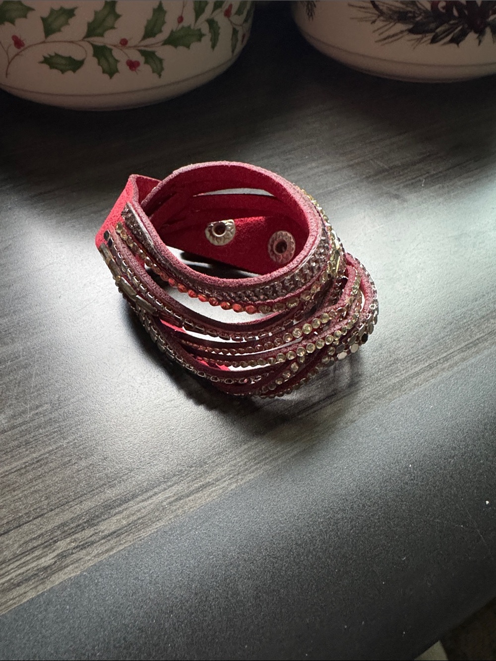 Pink Multi-Row Rhinestone Wrap Bracelet